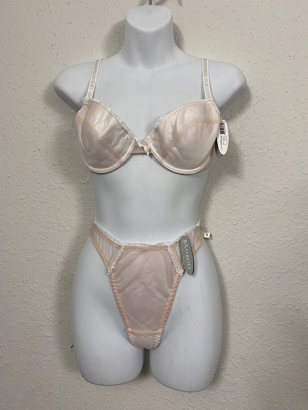 VINTAGE RARE 90s BAMBOO MARIE HELENE MILLER BRA 34B/M Waist Pink Sheer Mesh